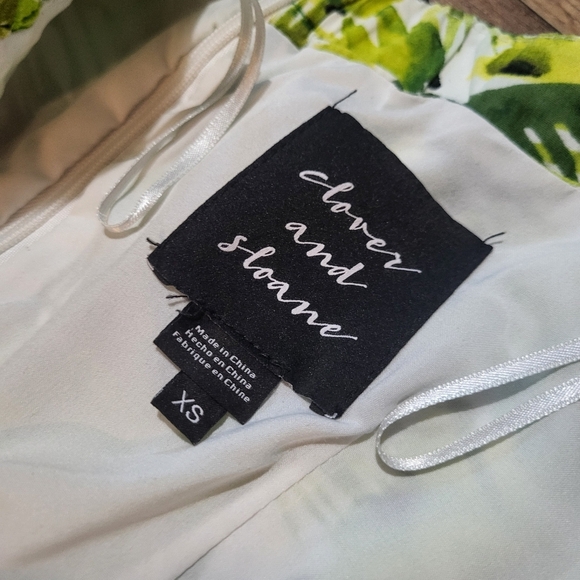 Clover And Sloane Women's Green And White Tropical Off-the-Shoulder Dress XS - Picture 7 of 11